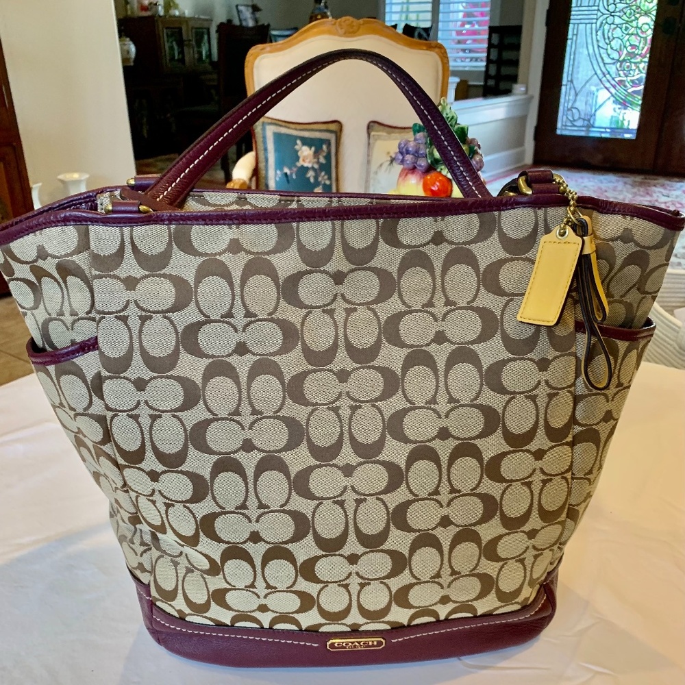 Coach Signature Burgundy Leather trim